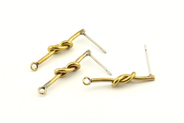 Brass Knot Earring, 4 Raw Brass Knot Stud Earrings (26mm) D1306