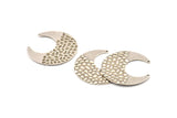 Silver Moon Charm, 6 Textured Antique Silver Plated Brass Horn Charms With 2 Holes, Findings, Connectors (30x13.5x0.60mm) D955