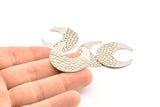 Silver Moon Charm, 6 Textured Antique Silver Plated Brass Horn Charms With 2 Holes, Findings, Connectors (30x13.5x0.60mm) D955