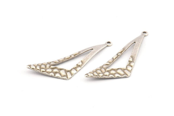 Silver Triangle Charm, 12 Antique Silver Plated Brass Triangle Charms With 1 Loop, Charms, Earrings (37x12x0.70mm) D1248 H1066