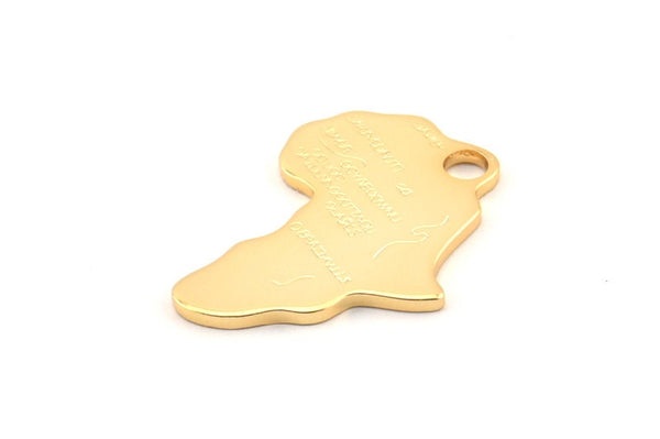 Gold Africa Charm, 2 Gold Plated Brass African Continent Pendants With 1 Hole, Findings (24x16x1.2mm) D979 Q0878