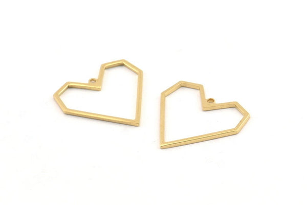Brass Heart Charm, 24 Raw Brass Heart Charms With 1 Loop, Earrings, findings (20x1mm) D1257