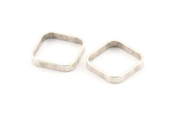 Silver Square Charm, 8 Antique Silver Plated Brass Square Connectors (16.5x2.9x0.9mm) BS 2341