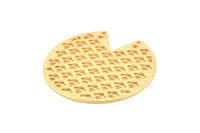 Gold Round Charm, Hammered Gold Plated Brass Pizza Slice Charms With 2 Holes, Pendants, Connectors (45x1mm) D1030