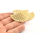 Gold Round Charm, Hammered Gold Plated Brass Pizza Slice Charms With 2 Holes, Pendants, Connectors (45x1mm) D1030