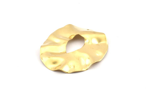 Brass Round Charm, 4 Raw Brass Wavy Round Charm With 1 Hole, Earrings, Findings (40x37x0.50m) D1041