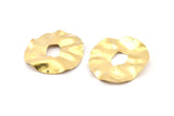 Brass Round Charm, 4 Raw Brass Wavy Round Charm With 1 Hole, Earrings, Findings (40x37x0.50m) D1041