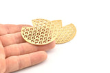 Brass Round Charm, 2 Raw Brass Pizza Slice Charms With 2 Holes, Pendants, Connectors (45x1mm) D1085
