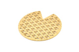 Brass Round Charm, 2 Hammered Raw Brass Pizza Slice Charms With 2 Holes, Pendants, Connectors (45x1mm) D1030