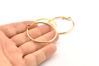 Gold Earring Clasp, 2 Gold Plated Brass Round Earring Findings (40x1.8mm) D1318 Q0934