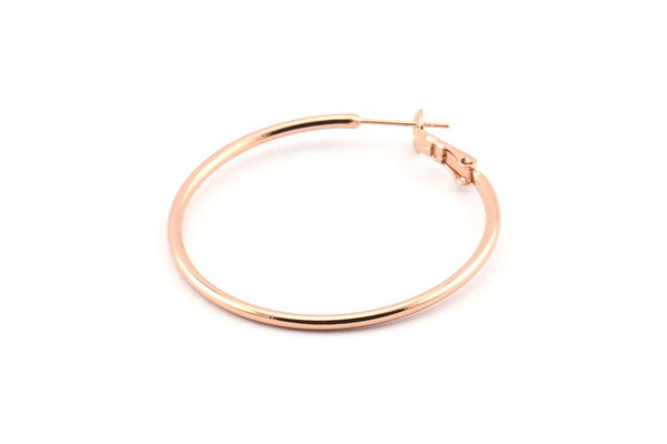 Rose Gold Earring Clasp, 2 Rose Gold Plated Brass Round Earring Findings (40x1.8mm) D1318 Q0934