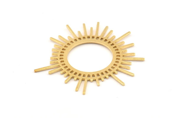 Brass Sun Charm, 6 Raw Brass Sun Charms, Findings, Earrings, Pendants (46x1mm) D1234