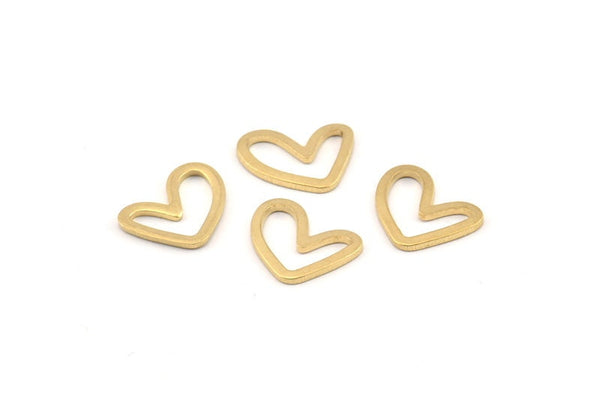 Brass Heart Charm, 50 Raw Brass Heart Connectors, Findings (11x14x1mm) D1195