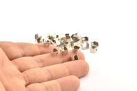 Silver Crimp End, 50 Antique Silver Plated Brass Geometric Cap Connectors With 1 Hole, Findings (6x4mm) D1036