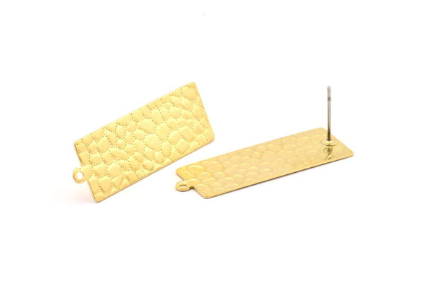 Brass Rectangle Earring, 8 Hammered Raw Brass Rectangle Stud Earrings With 1 Loop (35x12x0.60mm) D850 A1274