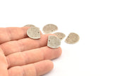 Semi Circle Charm, 8 Antique Silver Plated Brass Textured Half Moon Blanks With 1 Hole, Earrings, Pendants (19x15x0.80mm) D0769