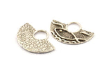 Silver Ethnic Pendant, 4 Antique Silver Plated Brass Semi Circle Fish Figure Pendants (28x19x1mm) E669