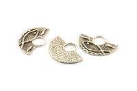 Silver Ethnic Pendant, 4 Antique Silver Plated Brass Semi Circle Fish Figure Pendants (28x19x1mm) E669
