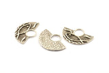 Silver Ethnic Pendant, 4 Antique Silver Plated Brass Semi Circle Fish Figure Pendants (28x19x1mm) E669