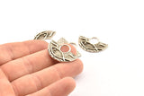Silver Ethnic Pendant, 4 Antique Silver Plated Brass Semi Circle Fish Figure Pendants (28x19x1mm) E669