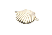 Silver Shell Charm, 12 Antique Silver Plated Brass Sea Shell Charm With 2 Loops, Pendants, Connectors, Findings (20x28mm) D1053