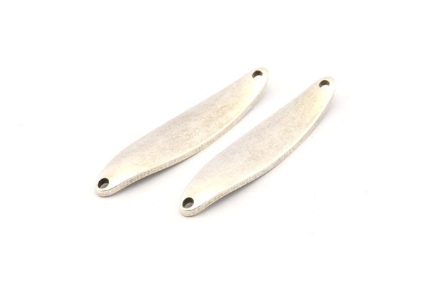 Silver Irregular Charm, 2 Antique Silver Plated Brass Marquise Connectors With 2 Hole, Findings (46x10x1.5mm) D1114