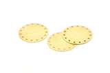 Brass Round Charm, 12 Raw Brass Round Charms With 15 Holes, Findings (25x0.70mm) A1293