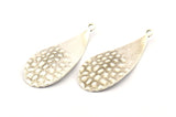 Silver Drop Charm, 8 Antique Silver Plated Brass Drop Charms With 1 Loop, Earrings, Findings (35x15x0.60mm) D1086