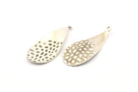 Silver Drop Charm, 8 Antique Silver Plated Brass Drop Charms With 1 Loop, Earrings, Findings (35x15x0.60mm) D1086
