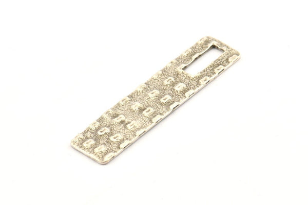 Silver Rectangle Charm, Antique Silver Plated Brass Rectangle Charms, Findings (51x12x1.2mm) N1072