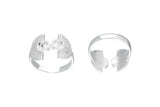 Silver Ring Settings, 925 Silver Half Moon Ring With 2 Stone Setting - Pad Size 4mm E635