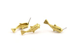 Brass Koi Fish Earring, 6 Raw Brass Koi Fish Stud Earrings, Jewelry Supplies, Findings (24x8mm) N0422 A1205