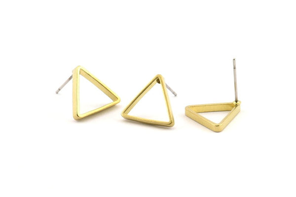 Brass Triangle Earring, 12 Raw Brass Triangle Stud Earrings (14x0.8x2mm) Bs 1200 A1206