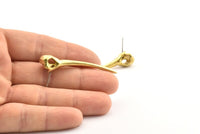 Bird Skull Earring, 2 Raw Brass Bird Skull Stud Earrings (52x10mm) N0494 A1212