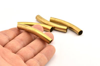 Brass Tube Beads, 2 Raw Brass Curved Tube Pendant, Findings (51x7mm) BS1679