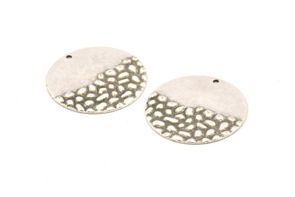 Silver Round Charm, 6 Antique Silver Plated Brass Round Charms With 1 Hole, Pendnats, Earrings, Findings (25x0.80mm) D963