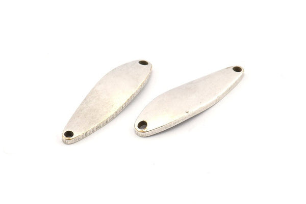 Silver Irregular Charm, 4 Antique Silver Plated Brass Marquise Connectors With 2 Hole, Findings (31x9x1.5mm) D1081