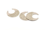 Silver Moon Charm, 6 Textured Antique Silver Plated Brass Horn Charms With 2 Holes, Findings, Connectors (30x13.5x0.60mm) D955
