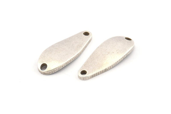 Silver Irregular Charm, 6 Antique Silver Plated Brass Marquise Connectors With 2 Hole, Findings (24x9x1.5mm) D1080