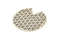 Silver Round Charm, 2 Hammered Antique Silver Plated Brass Pizza Slice Charms With 2 Holes, Pendants, Connectors (45x1mm) D1030
