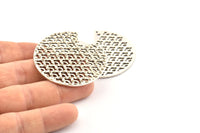Silver Round Charm, 2 Hammered Antique Silver Plated Brass Pizza Slice Charms With 2 Holes, Pendants, Connectors (45x1mm) D1030