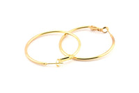 Gold Earring Clasp, 2 Gold Plated Brass Round Earring Findings (40x1.8mm) D1318 Q0934