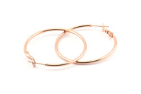 Rose Gold Earring Clasp, 2 Rose Gold Plated Brass Round Earring Findings (40x1.8mm) D1318 Q0934