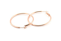 Rose Gold Earring Clasp, 2 Rose Gold Plated Brass Round Earring Findings (40x1.8mm) D1318 Q0934