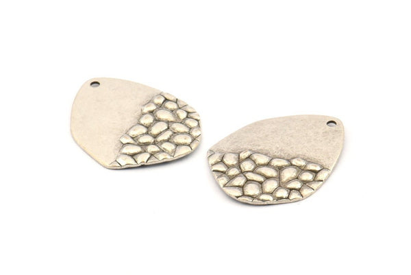 Silver Drop Charm, 8 Antique Silver Plated Brass Drop Charms With 1 Hole, Earrings, Findings (25x19x0.60mm) D1203
