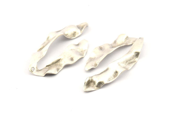 Silver Wavy Charm, 4 Antique Silver Plated Brass Wavy U Shaped Charms With 1 Hole, Earrings, Findings (49x25x0.50mm) D1158 H1135