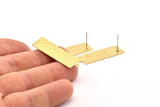 Brass Rectangle Earring, 8 Hammered Raw Brass Rectangle Stud Earrings With 1 Loop (35x12x0.60mm) D850 A1274