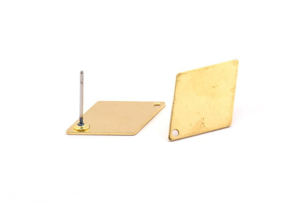 Brass Diamond Earring, 8 Raw Brass Diamond Stud Earrings With 1 Hole (21x14x0.60mm) D964 A1271