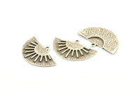 Silver Sun Pendant, 2 Antique Silver Plated Brass Textured Sunny Pendants With 1 Loop, Charms, Earrings, Findings (30x18mm) N1013