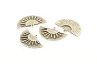 Silver Sun Pendant, 2 Antique Silver Plated Brass Textured Sunny Pendants With 1 Loop, Charms, Earrings, Findings (30x18mm) N1013